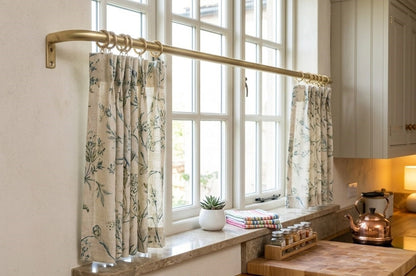 Unlacquered Brass Cafe Curtain Rod with Curved French Return & Eyelet Rings