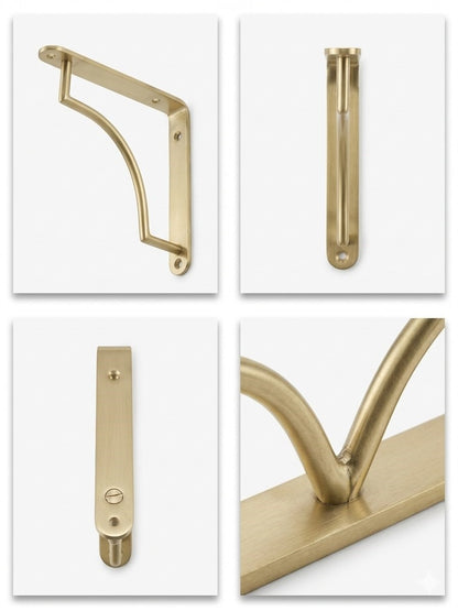 Noble Brass Heavy Duty Hand-Finished Unlacquered Brass Shelf Bracket | Solid Brass Support For Kitchen & Living Room Shelving
