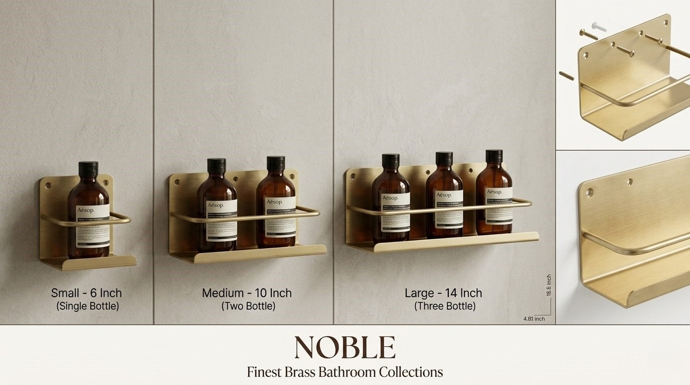 Solid Brass Wall-Mounted Bathroom Caddy & Vanity Shelf