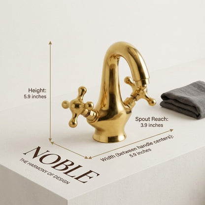 Noble Brass Unlacquered Brass Dual-Handle Faucet – Artisan Handcrafted Monobloc Mixer