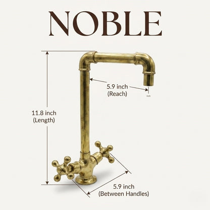 Unlacquered Brass Kitchen Bridge Faucet with Cross Handles – Hand-Finished Heavy Duty Spout Faucet