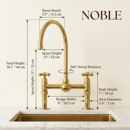 Unlacquered Brass Kitchen Bridge Faucet