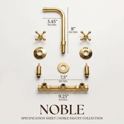 Luxury Wall-Mounted Faucet – Handcrafted Unlacquered Solid Brass 3-Hole Bathroom Sink Mixer Spout