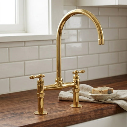 Unlacquered Brass Kitchen Bridge Faucet