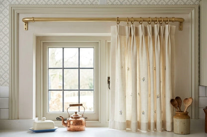 Unlacquered Brass Cafe Curtain Rod with Curved French Return & Eyelet Rings