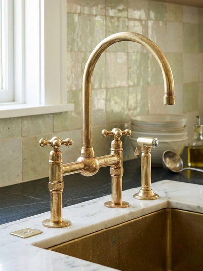 Unlacquered Brass Kitchen Bridge Faucet