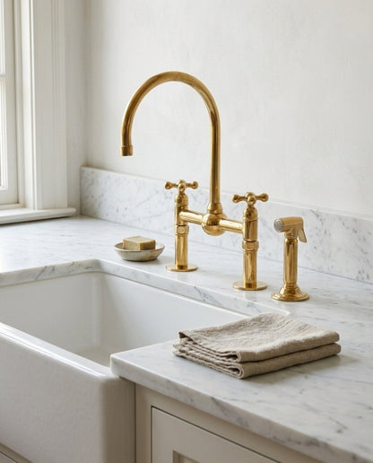 Unlacquered Brass Kitchen Bridge Faucet
