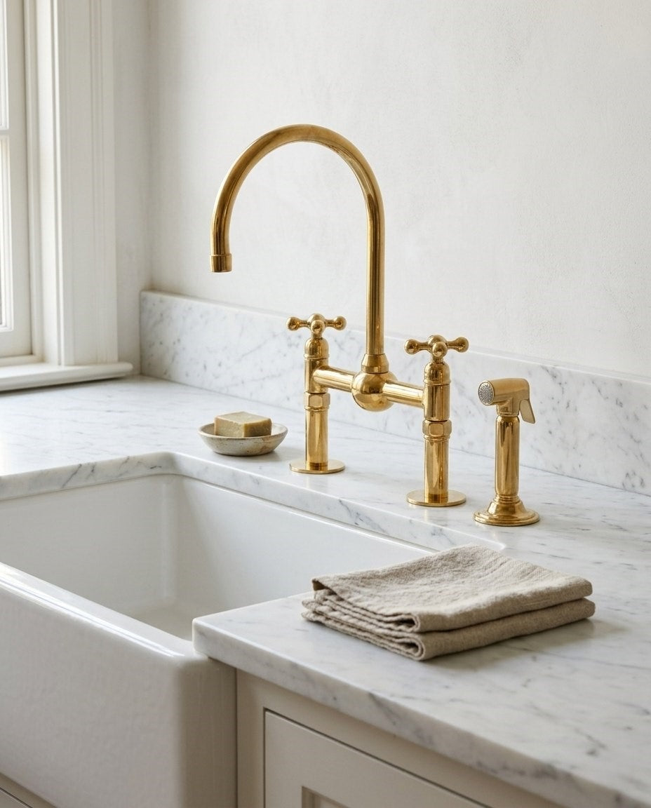 Unlacquered Brass Kitchen Bridge Faucet