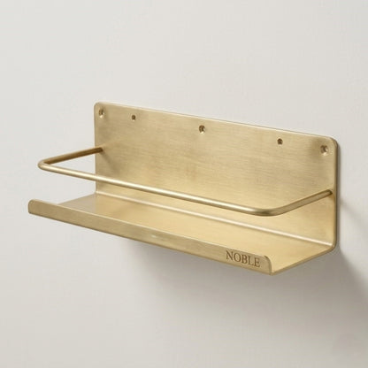Solid Brass Wall-Mounted Bathroom Caddy & Vanity Shelf — Hand-Finished Living Finish