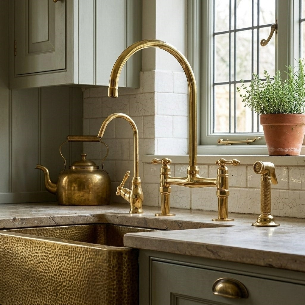 Unlacquered Brass Kitchen Bridge Faucet