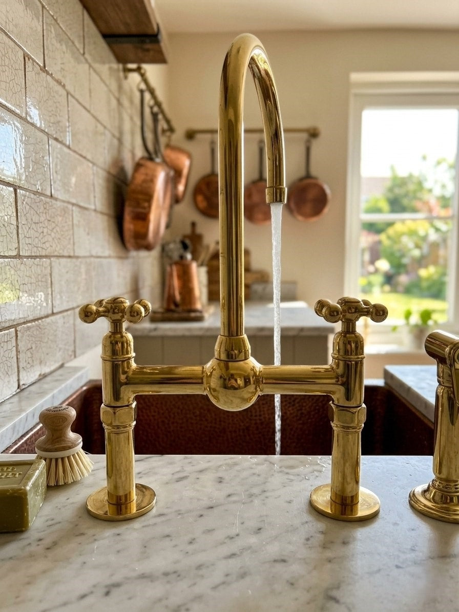 Unlacquered Brass Kitchen Bridge Faucet