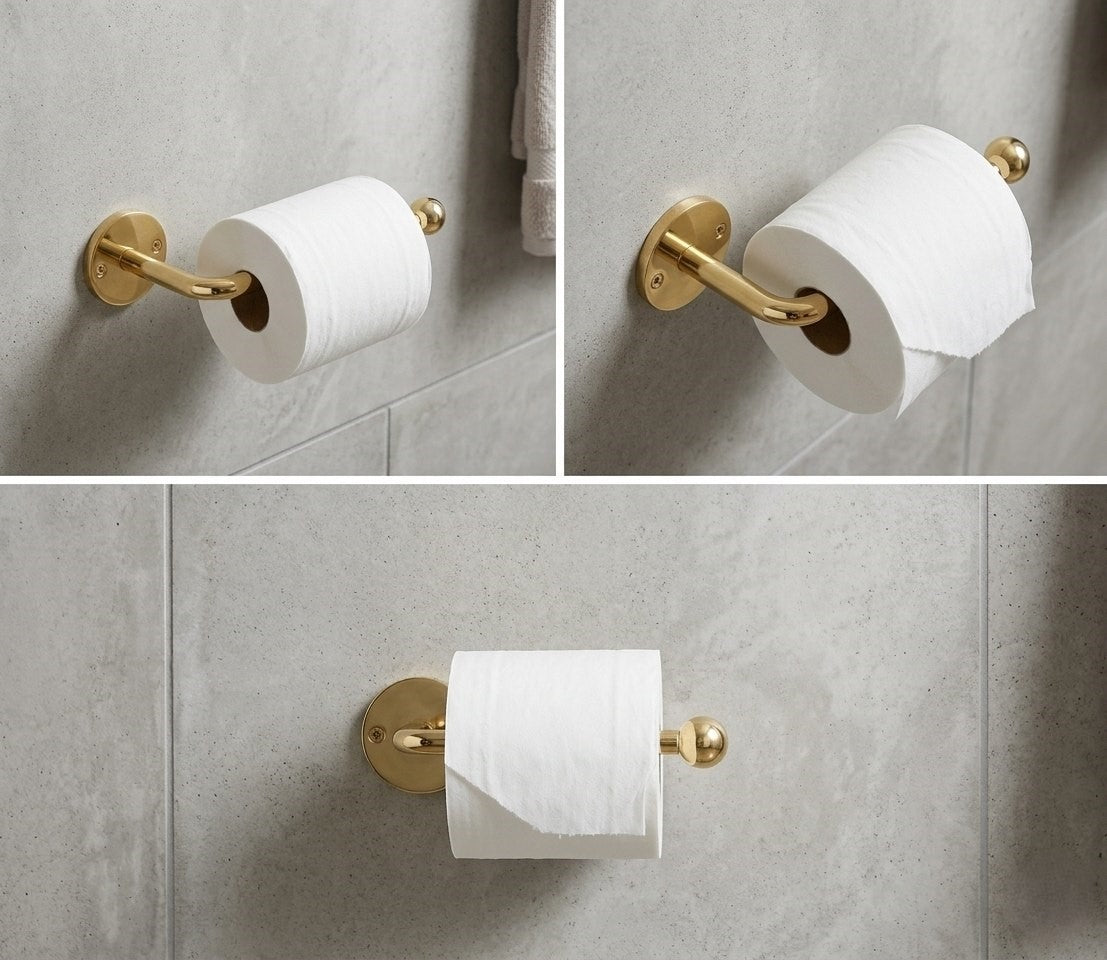Solid Brass Toilet Paper Holder - Hand-Finished Ball End Paper Roll Holder