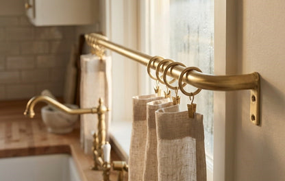 Unlacquered Brass Cafe Curtain Rod with Curved French Return & Eyelet Rings