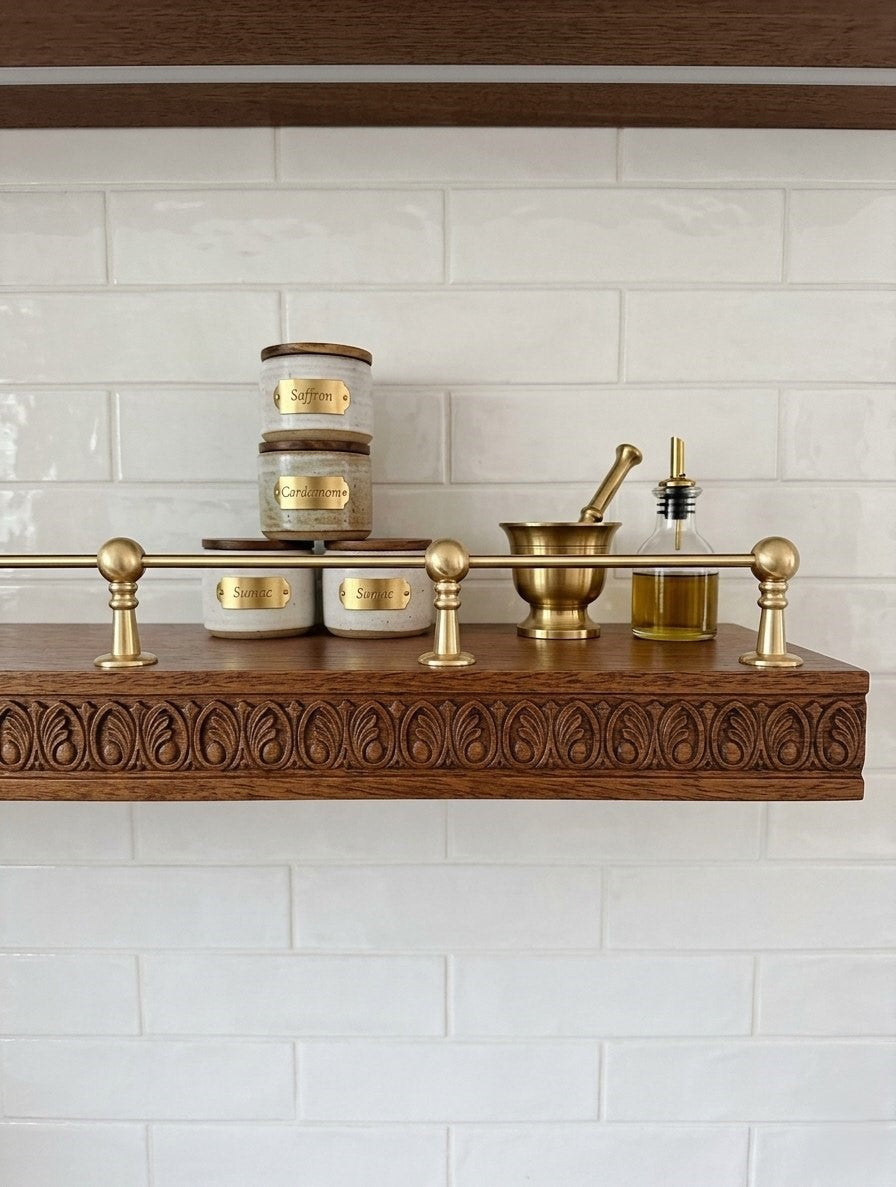 Solid Brass Gallery Rail for Kitchen Shelves & Mantels