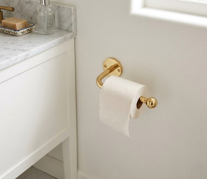 Solid Brass Toilet Paper Holder - Hand-Finished Ball End Paper Roll Holder