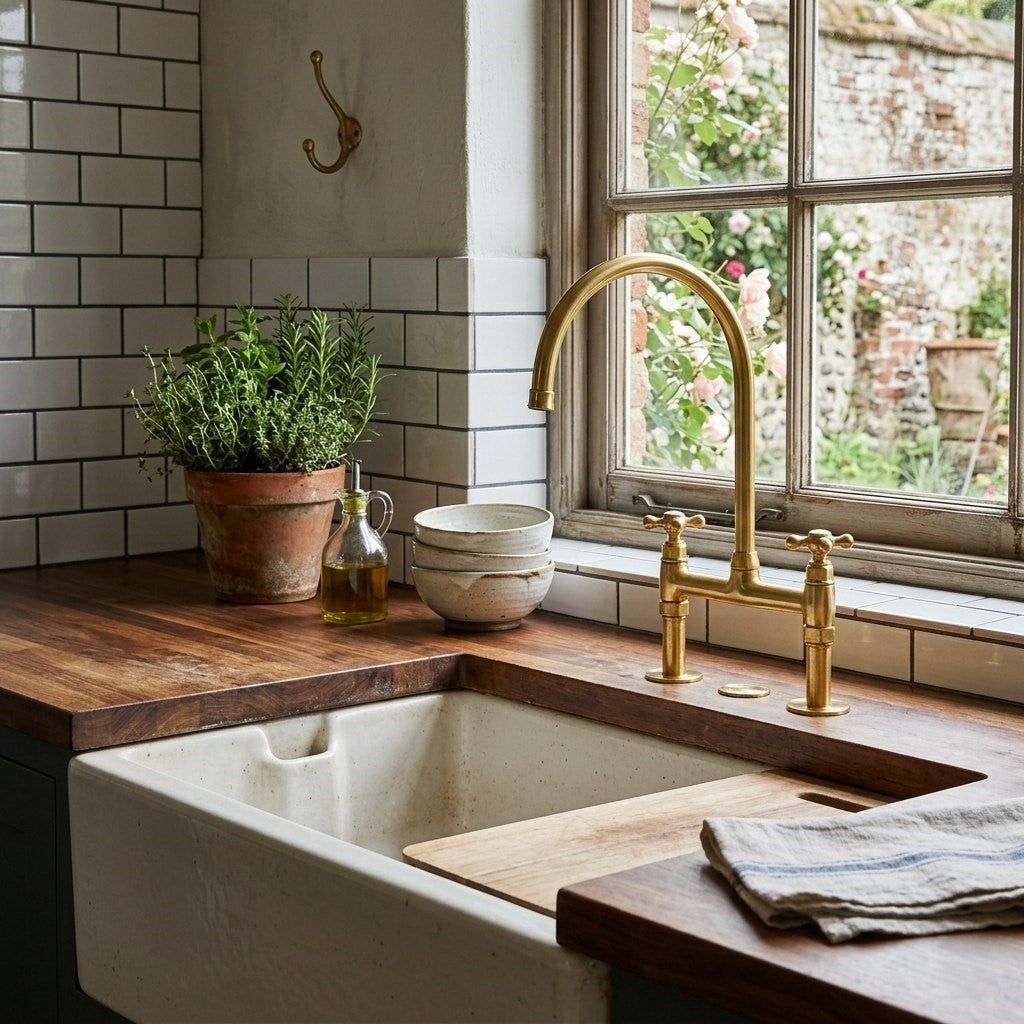 Unlacquered Brass Kitchen Bridge Faucet