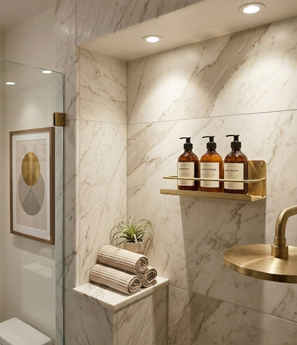 Solid Brass Wall-Mounted Bathroom Caddy & Vanity Shelf