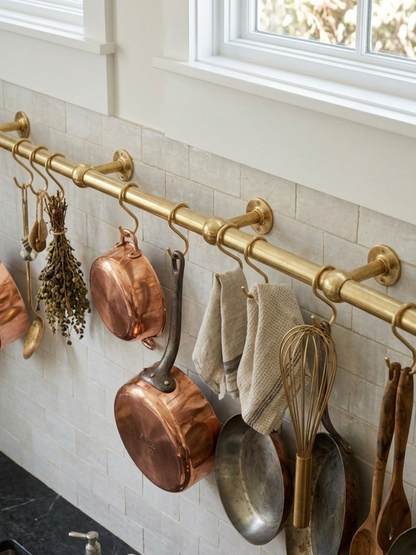 Unlacquered Brass Pot Rail - The Utensil Rail