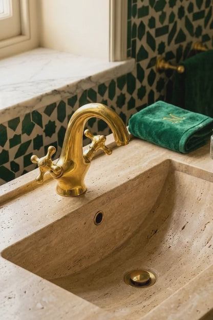 Noble Brass Unlacquered Brass Dual-Handle Faucet – Artisan Handcrafted Monobloc Mixer