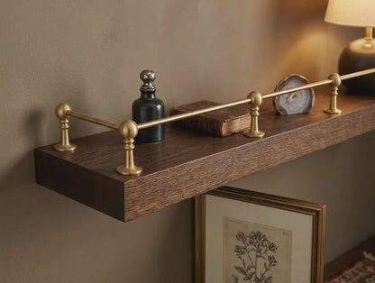 Solid Brass Gallery Rail for Kitchen Shelves & Mantels | Hand-Finished Unlacquered Brass Railing