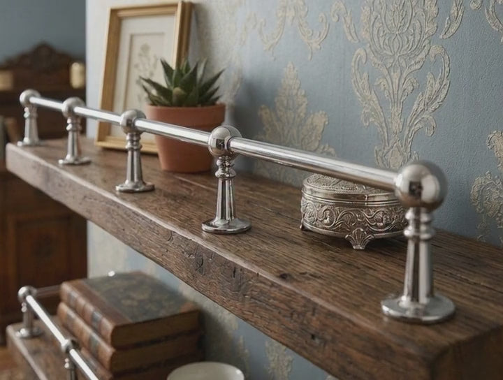 Solid Brass Gallery Rail – Kitchen Shelf Rail with Posts – Handmade Brass Shelf Guard – Decorative Shelf Railing