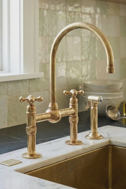 Unlacquered Brass Kitchen Bridge Faucet