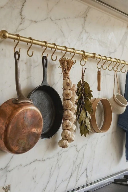 Unlacquered Brass Pot Rail - The Utensil Rail | Noble Brass