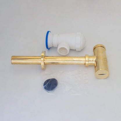 Round Solid Brass Bottle P-Trap & Push-Up Drain