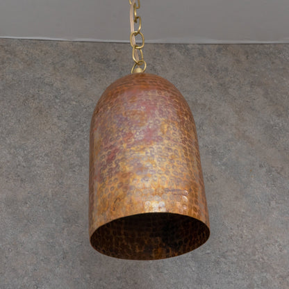Rustic Industrial Copper Dome Light - Handcrafted Moroccan Pendant - Large Hammered Copper Ceiling Fixture