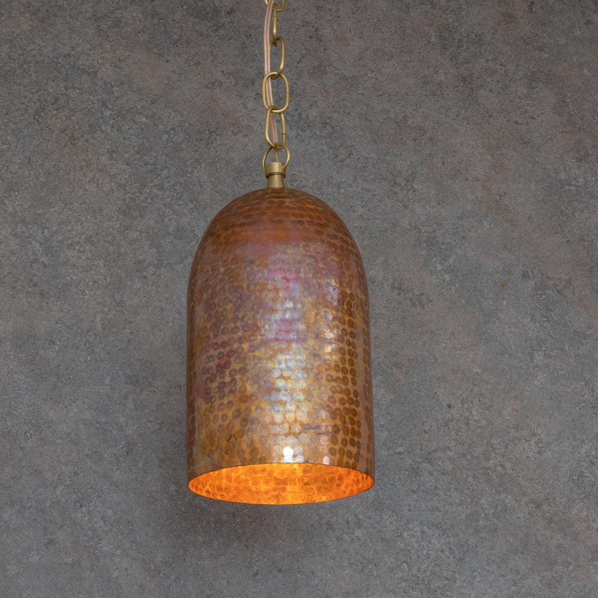 Rustic Industrial Copper Dome Light - Handcrafted Moroccan Pendant - Large Hammered Copper Ceiling Fixture