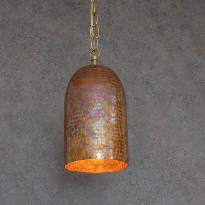 Rustic Industrial Copper Dome Light - Handcrafted Moroccan Pendant - Large Hammered Copper Ceiling Fixture