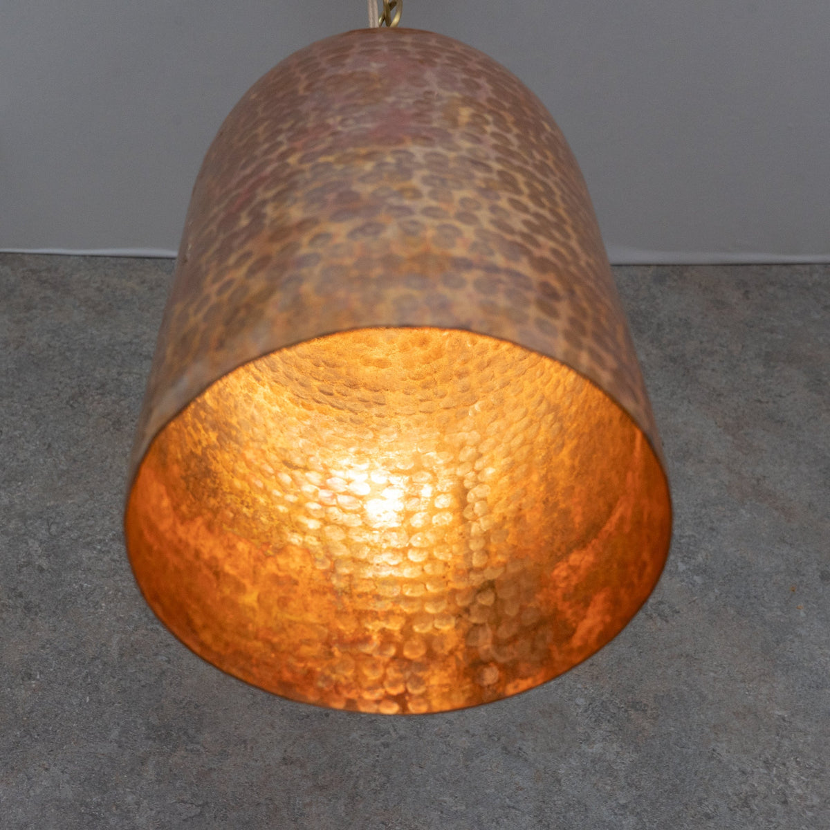 Rustic Industrial Copper Dome Light - Handcrafted Moroccan Pendant - Large Hammered Copper Ceiling Fixture