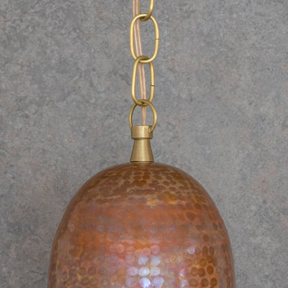 Rustic Industrial Copper Dome Light - Handcrafted Moroccan Pendant - Large Hammered Copper Ceiling Fixture