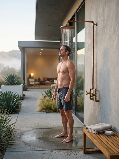 Unlacquered Copper & Brass Outdoor Shower System