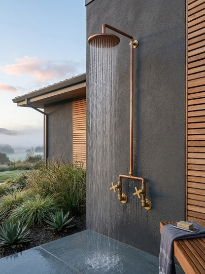 Unlacquered Copper & Brass Outdoor Shower System