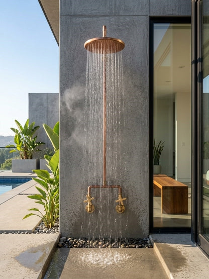 Unlacquered Copper & Brass Outdoor Shower System