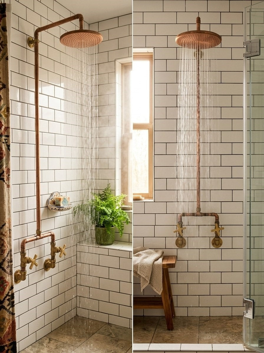 Unlacquered Copper & Brass Outdoor Shower System