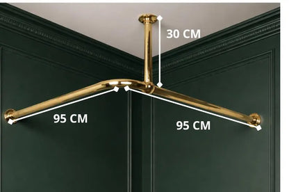 Solid Unlacquered Brass Shower Curtain Rod 30 mm – Heavy Duty Corner Shower Rod