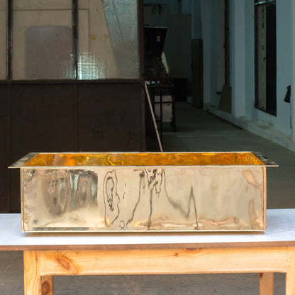 Smooth Unlacquered Brass Farmhouse Kitchen Sink | Double Drain