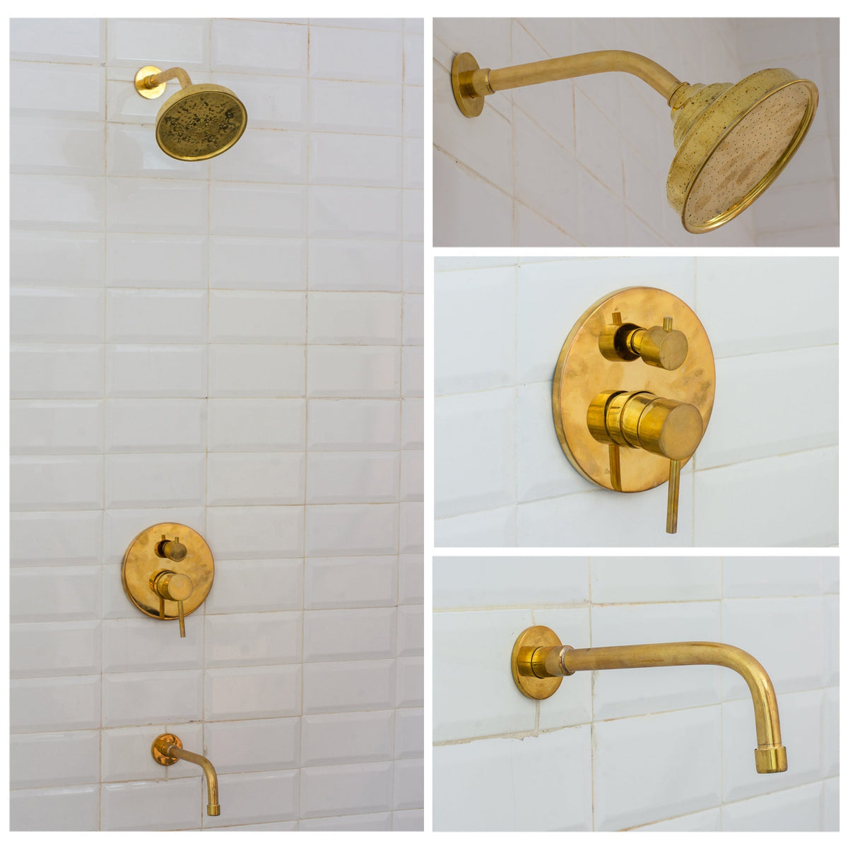 Solid Brass Angled Showerhead & Tub Filler | Concealed 2-Outlet Shower System