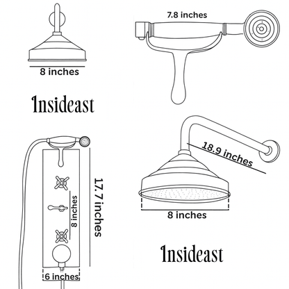 Solid Brass Built-In Shower System – Concealed Rainfall Showerhead with Handheld – Wall-Mounted Shower Set