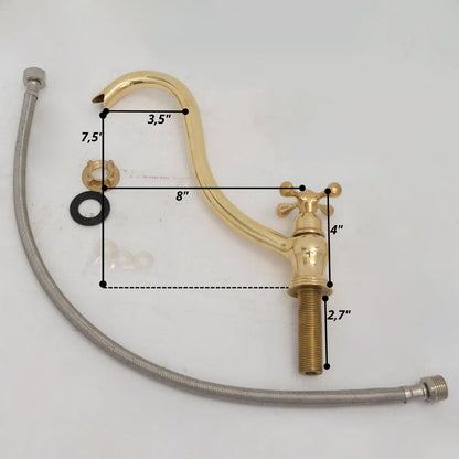 Solid Brass Cold Water Tap, Unlacquered Brass Faucet With Traditional Cross Handles