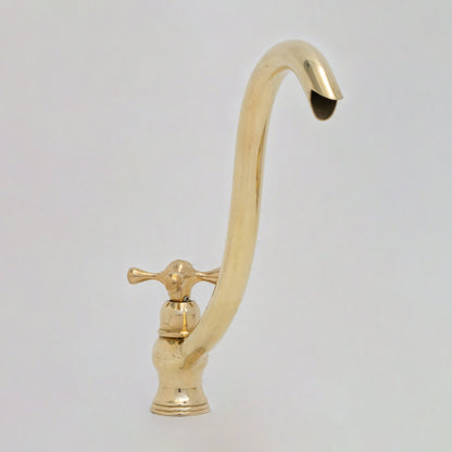 Solid Brass Cold Water Tap, Unlacquered Brass Faucet With Traditional Cross Handles
