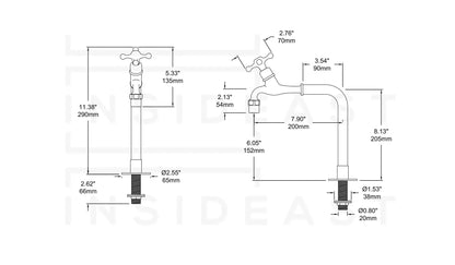 Solid Brass Deck-Mount Kitchen Bib Taps – Double Pillar Faucet Set for Hot & Cold Water