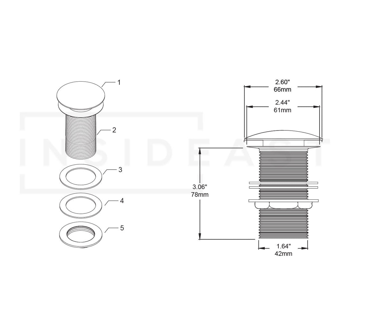 Solid Brass Drain, Push Up Button