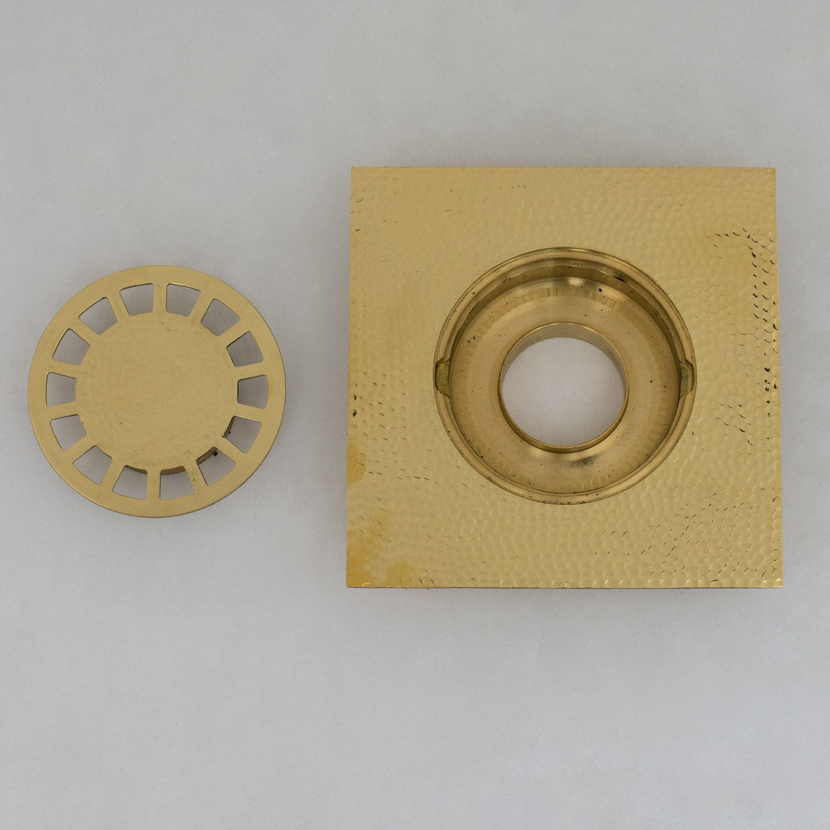 Solid Brass Floor Drain | Hammered Square Style Shower Drain