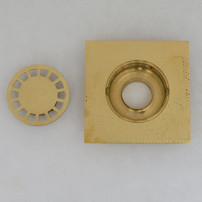 Solid Brass Floor Drain | Hammered Square Style Shower Drain