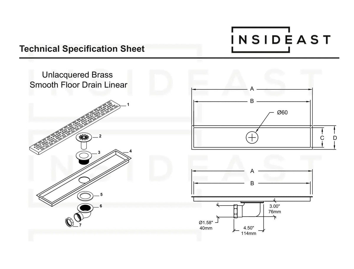 Solid Brass Linear Drain, Shower Floor Drain, Shower Grate drain
