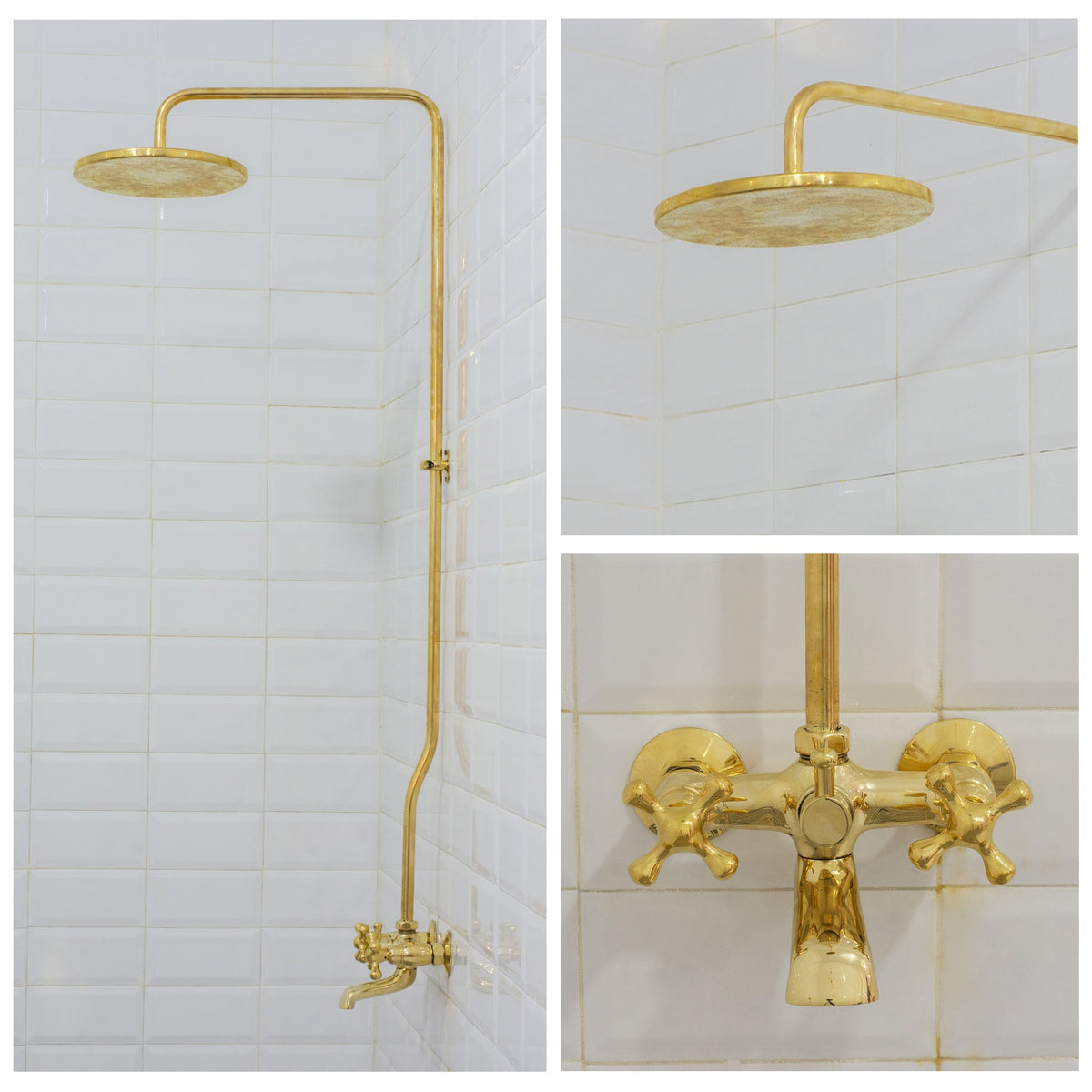 Solid Brass Shower System, Showerhead With Tub Filler, Rain Shower System, Exposed Pipe Tub Faucet
