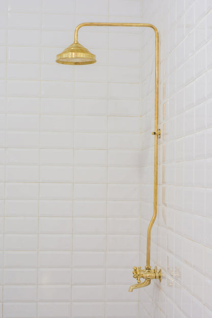 Solid Brass Shower System, Showerhead With Tub Filler, Rain Shower System, Exposed Pipe Tub Faucet